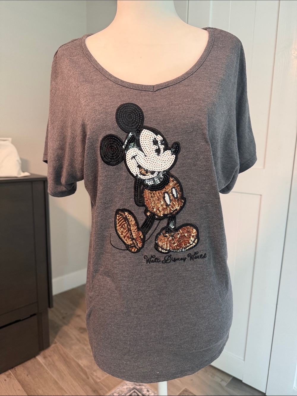 Disney Gray Sequin Mickey Mouse Tee